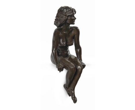 A bronze resin sculpture of Jacci on Mantelpiece, cast from the model by Tom Greenshields, 42cm h One toe on right foot missi