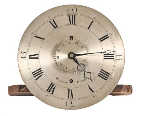 A George III longcase noctuary or night watchman’s timepiece, Whitehurst, Derby, early 19th c, the 13 inch silvered dial with