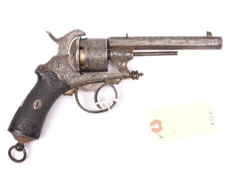 A Belgian 6 shot 9mm Chamelot &amp; Delvigne double action pinfire revolver, c 1865, number 6781, octagonal barrel 122mm (4¾”