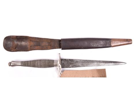 A 1st Pattern FS fighting knife, blade marked “The FS Fighting Knife, Wilkinson Sword” etc, plated hilt, later pattern scabba