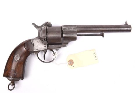 A French 6 shot 12mm St Etienne 1858 Naval pattern single action pinfire revolver, no visible number, round barrel with octag
