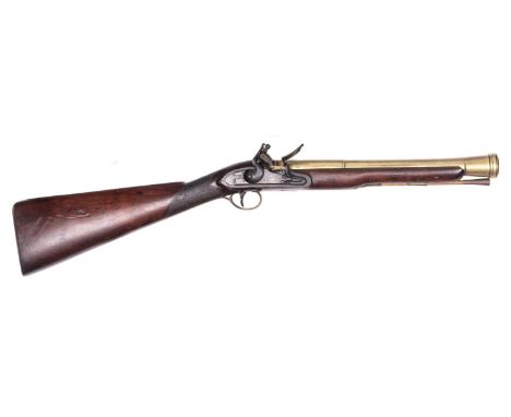 A brass barrelled flintlock blunderbuss by Theops. Richards (Birmingham) c 1800, 29¾” overall, 2 stage bell mouth barrel 14",