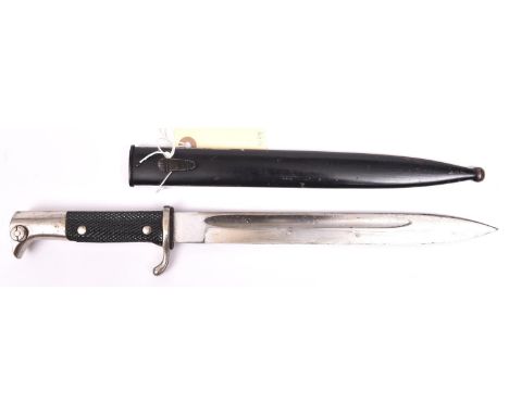 A Third Reich parade bayonet, blade 9¾” by E Pack &amp; Sohn, Solingen, plated hilt with bird’s head pommel and chequered bla