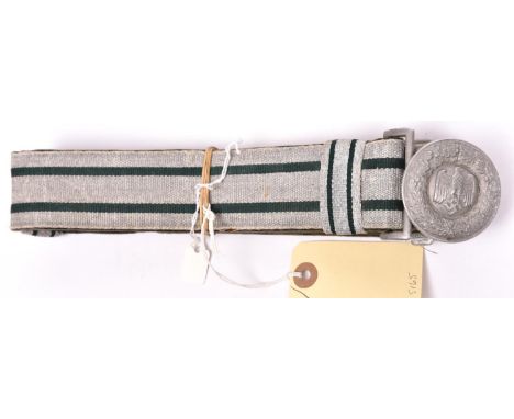 A Third Reich Army officer’s parade belt, of silver brocade with green stripes and aluminium buckle. Clean Condition. £200-22