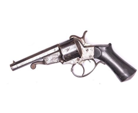 A French 6 shot 9mm Javelle double action pinfire revolver, c 1860, numbered 875 on the cylinder, octagonal barrel 100mm (3-7