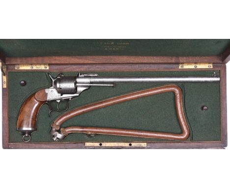 A rare French 6 shot 12mm Lefaucheux single action pinfire revolver/carbine by Le Page, Paris, c 1857, of the type believed t