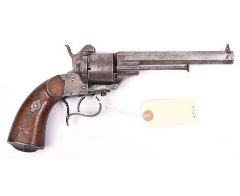 A French 6 shot 12mm Lefaucheux Model 1855 single action pinfire revolver, number 1696, the octagonal barrel 152mm (6”) with 