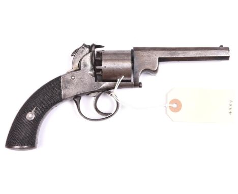 A 5 shot 120 bore Bentley type self cocking open frame percussion revolver, 9" overall, barrel 4" with rammer on the left, B’