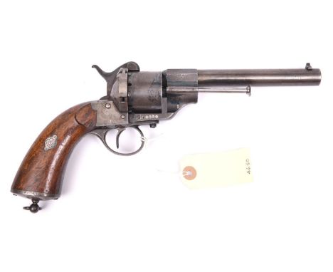 A rare French made 6 shot 12mm Swedish Army Model 1863 Lefaucheux single action pinfire revolver, number 80330 next to “LF” m