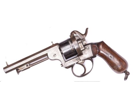 A Belgian 6 shot 9mm Arendt double action pinfire revolver, c 1865, number 6922, octagonal barrel 123mm (4-5/8”), the breech 