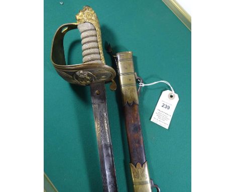 A late Vic R Naval officer’s sword, very slightly curved, fullered blade, 31½”, by Wilkinson, no 33588 (for 1896) on backstra