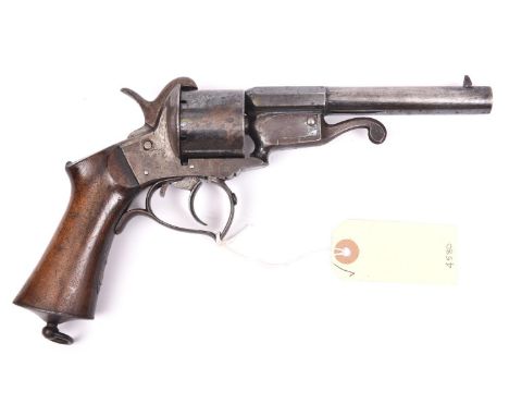 A French 6 shot 12mm Javelle double action pinfire revolver, c 1860, numbered 45 on the cylinder, octagonal barrel 140mm (5½”