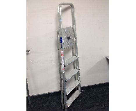 A folding aluminium five tread step ladder 