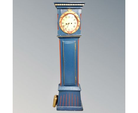 A Scandinavian painted longcase clock with pendulum and weights 