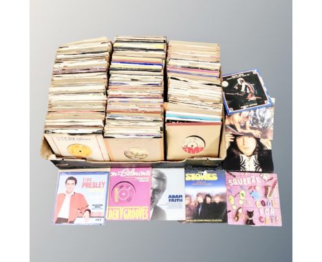 A box of large quantity of mid 20th century and later vinyl 7" singles to include Elton John, David Bowie, Rolling Stones, El