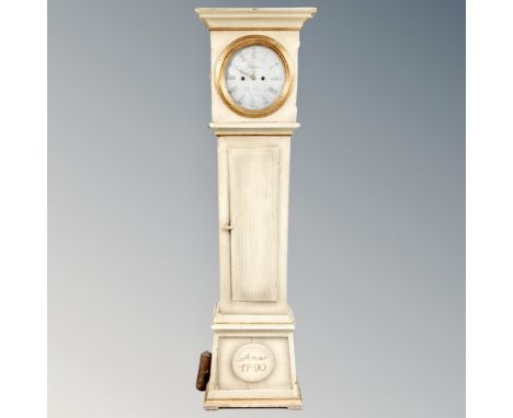 A Scandinavian painted longcase clock with pendulum and one weight