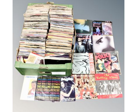 A box of large quantity of mid 20th century and later vinyl 7" singles to include Bob Dylan, Roxy Music, Elton John, The Poli