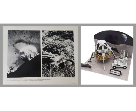 Vintage Nasa lithograph and posters with a lunar module model kit (boxed).