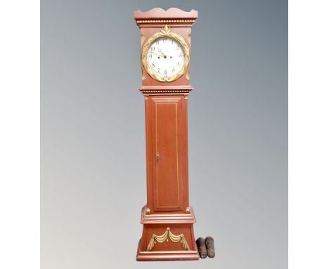 A Scandinavian painted longcase clock with pendulum and weights 