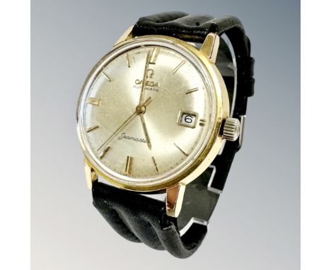 A gent's gold plated and stainless steel Omega wristwatch with replacement Omega dial. Watch is not automatic. Omega Seamaste