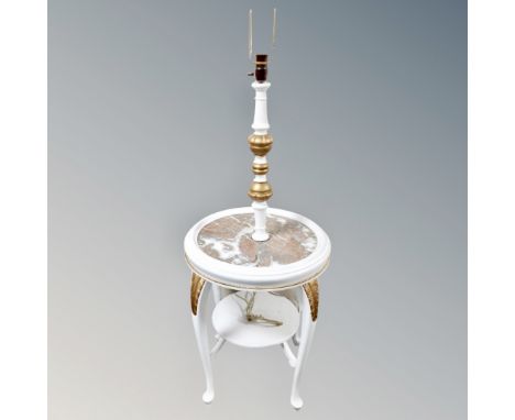 A 20th century painted standard lamp occasional table with marble inset panel 