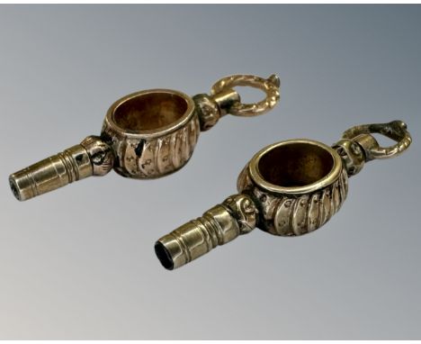 Two Georgian yellow gold pocket watch keys.