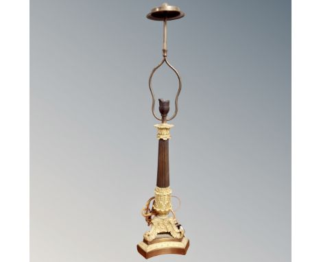 A decorative brass and marble column table lamp, height 82 cm (continental wiring) 