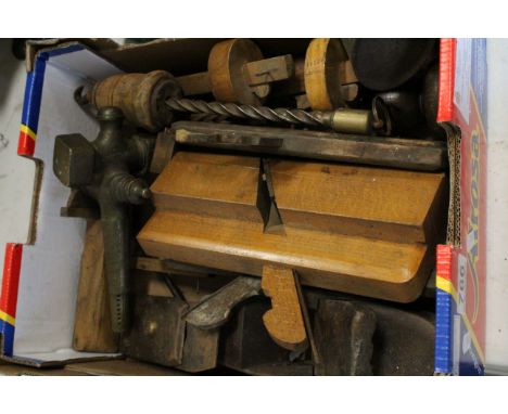 Collection of Woodworking Tools including Planes, Brass Tap, Oil Can, etc