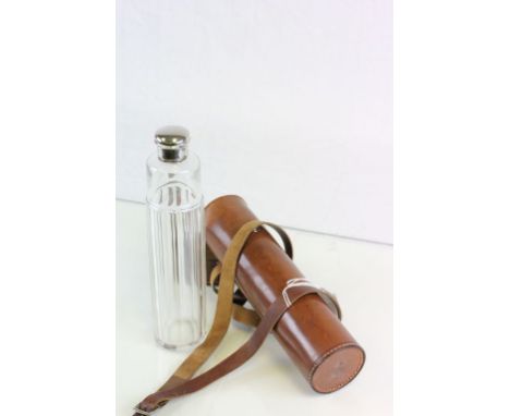 Vintage Leather Cased Glass Long Spirit Flask