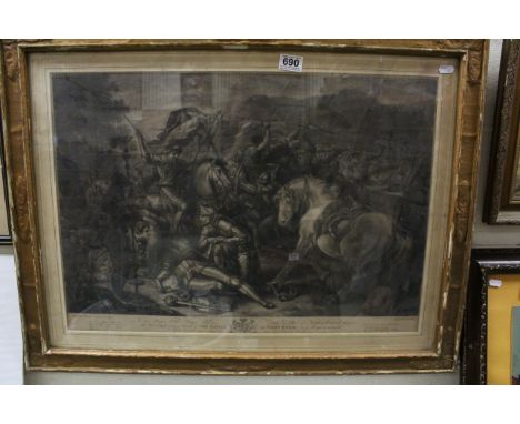 18/19th Century after Philip Dawe 1750-1791 The Battle of Chevy Chase battle scene engraving / mezzotint gilt framed