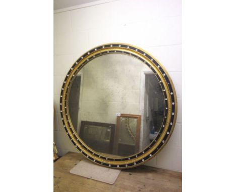 Large Gilt and Black Framed Circular Mirror, approximately 120cms diameter