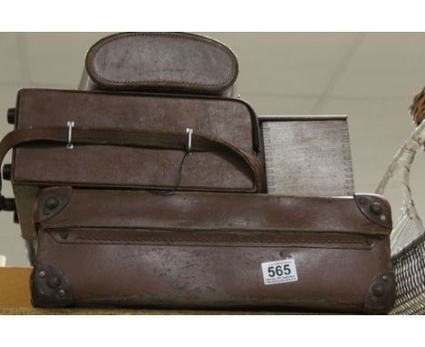 Suitcase containing glass slides, vintage Kodak camera, Par wray II binoculars and a vintage travel case