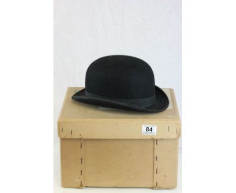 Vintage Ladies Bowler Black Felt Riding Hat made by Locke & Co Hatters, St James Street, London with Original Hat Box