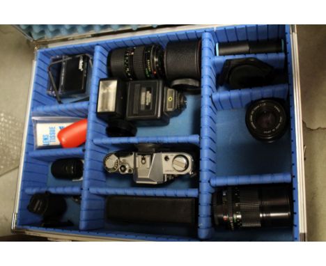 Canon AE-1 Camera with Three Lenses in Metal Flight Case