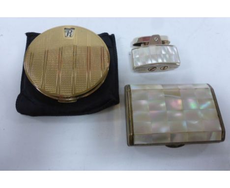 MOP Lighter and compact plus a Stratton compact with adjustable initial dial