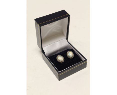 Pair of silver marcasite and opal earrings