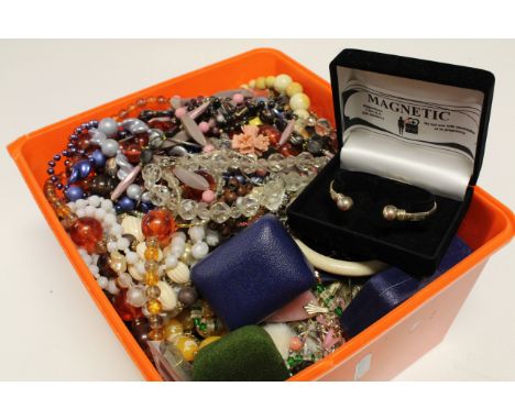 Orange tub of vintage & contemporary costume jewellery 