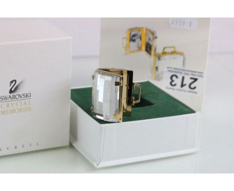Boxed Swarovski Crystal Memories Secrets Suitcase G448-000-003 suitcase opens to display mirror for locket, with outer box
