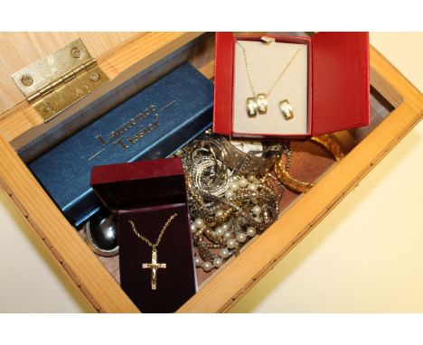 A silver cased pocket watch a silver bangle and a quantity of mainly costume jewelry.