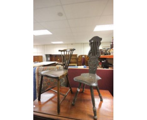 Ercol Style Elm Seated Chair and Spinning Chair with Carved Lyre Back