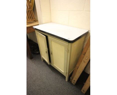 Vintage Two Door Kitchen Cupboard with Enamel Top