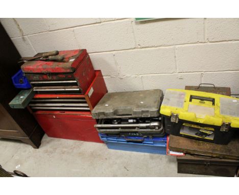 Large quantity of tools mainly contained in metal boxes featuring files, spanners of various sizes
