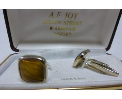 Pair of Gent's Cufflinks set with Tiger Eye Stone