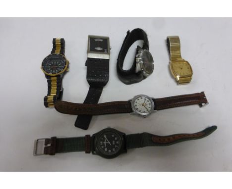 Six gents watches including vintage Timex 