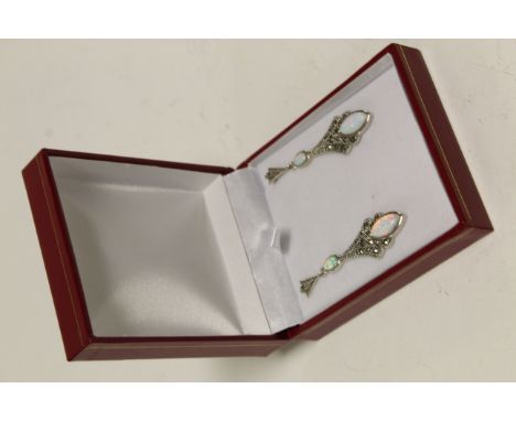 Pair of Silver and opal drop earrings