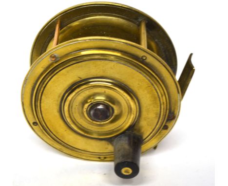 Vintage brass fishing reel, 10cm diam   