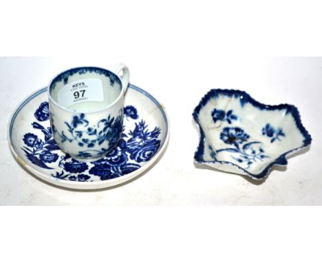 Group of Worcester porcelain including a coffee cup, saucer with three flowers print and a further pickle dish (3)