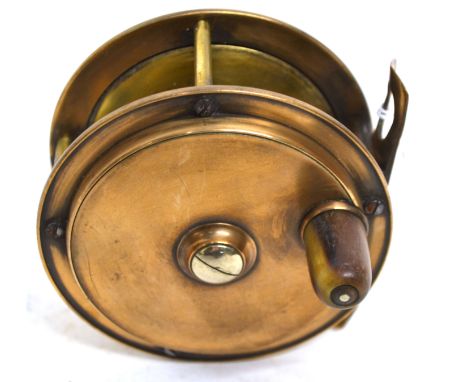 Vintage brass fishing reel 9cm diam   