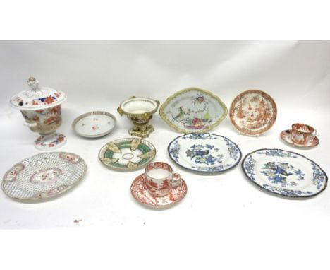 Group of porcelain wares including a Derby pastille burner, a Worcester Grainger &amp; Co coffee cup and saucer, Crown Derby 