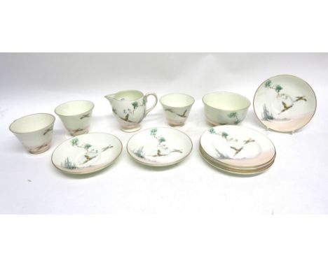 Quantity of Royal Doulton tea wares in the Coppice pattern with cups and saucers in an Art Deco shape   